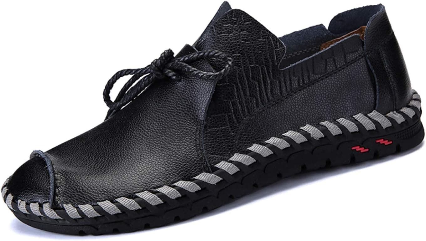 Men's Leather Casual Loafers Breathable Summer Walking Shoes Lightweight Fisherman Comfort Sandals