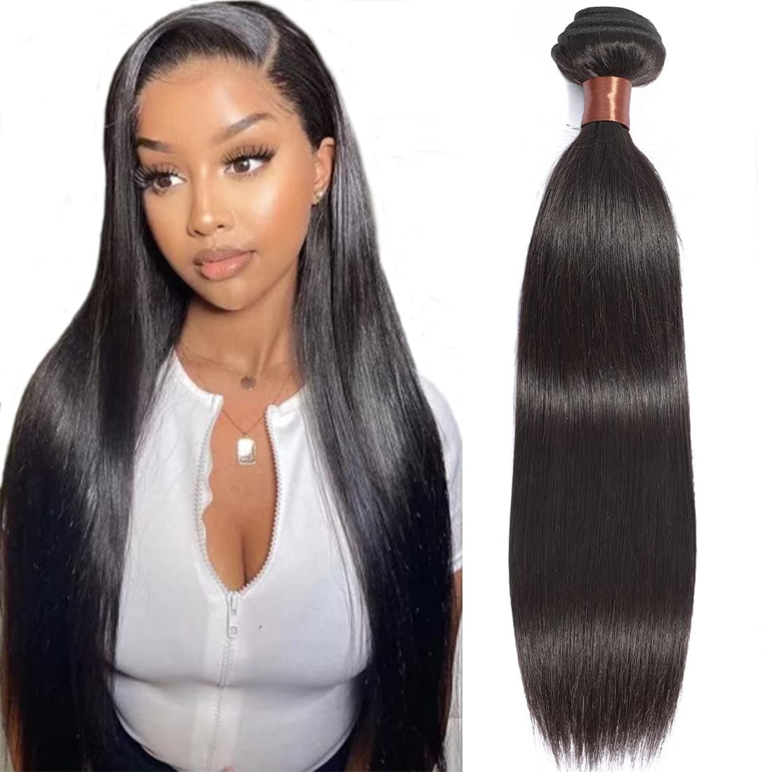 BLACKMOON HAIR Brazilian Virgin Human Hair Straight Hair Weave One Bundle Unprocessed Virgin Human Hair Extensions Natural Black Color 26 Inch