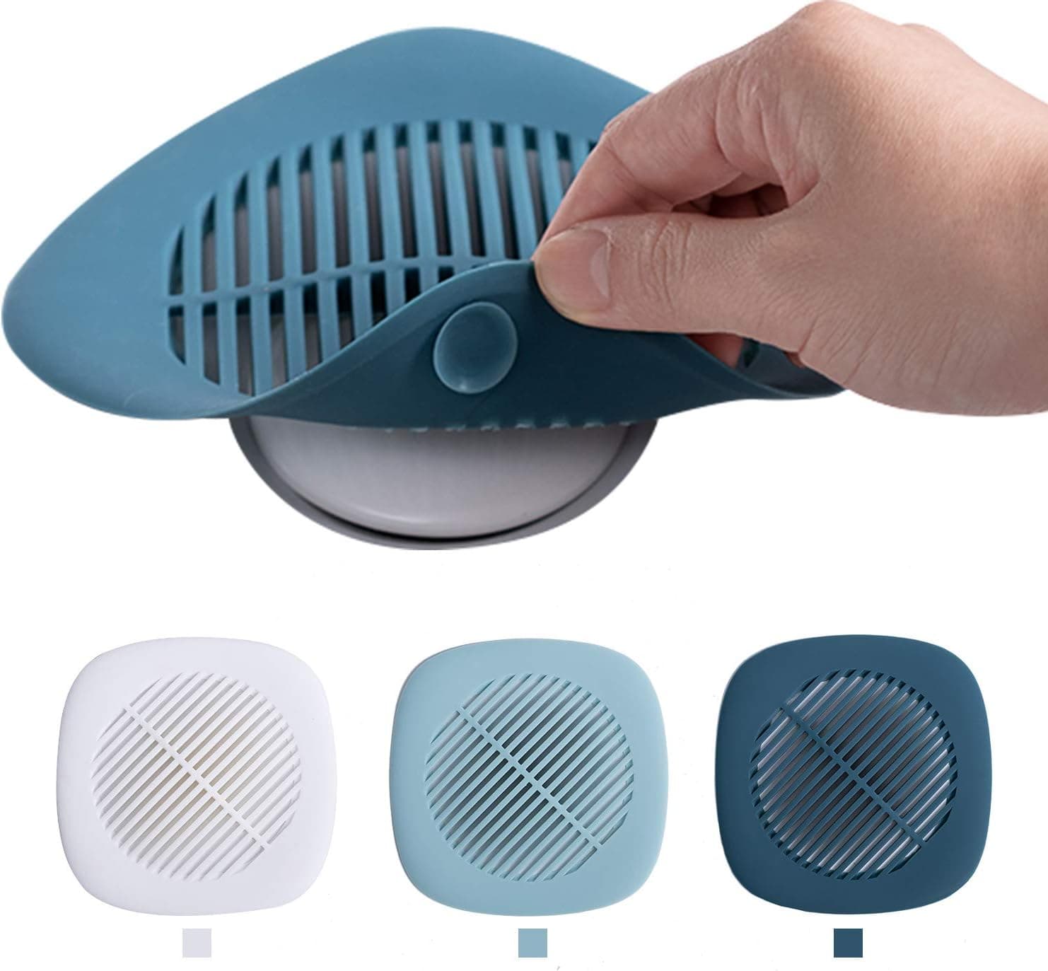WOONEY Square Drain Cover for Shower, Drain Hair Catcher, Silicone Sink Strainer, Drain Filter for Bathroom, Shower Hair Catcher Stopper with Sucker, 2 Pack Hair Traps Drain Stopper