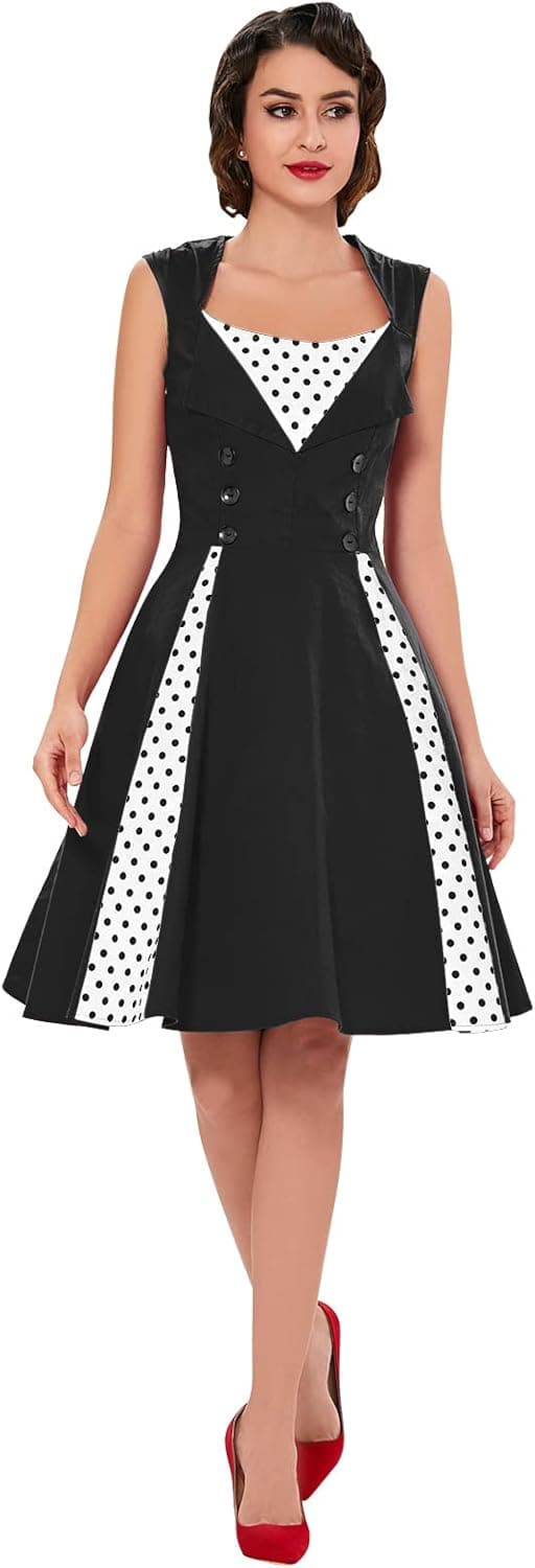 KILLREAL Women's Polka Dot Retro Vintage Style Cocktail Party Swing Dress