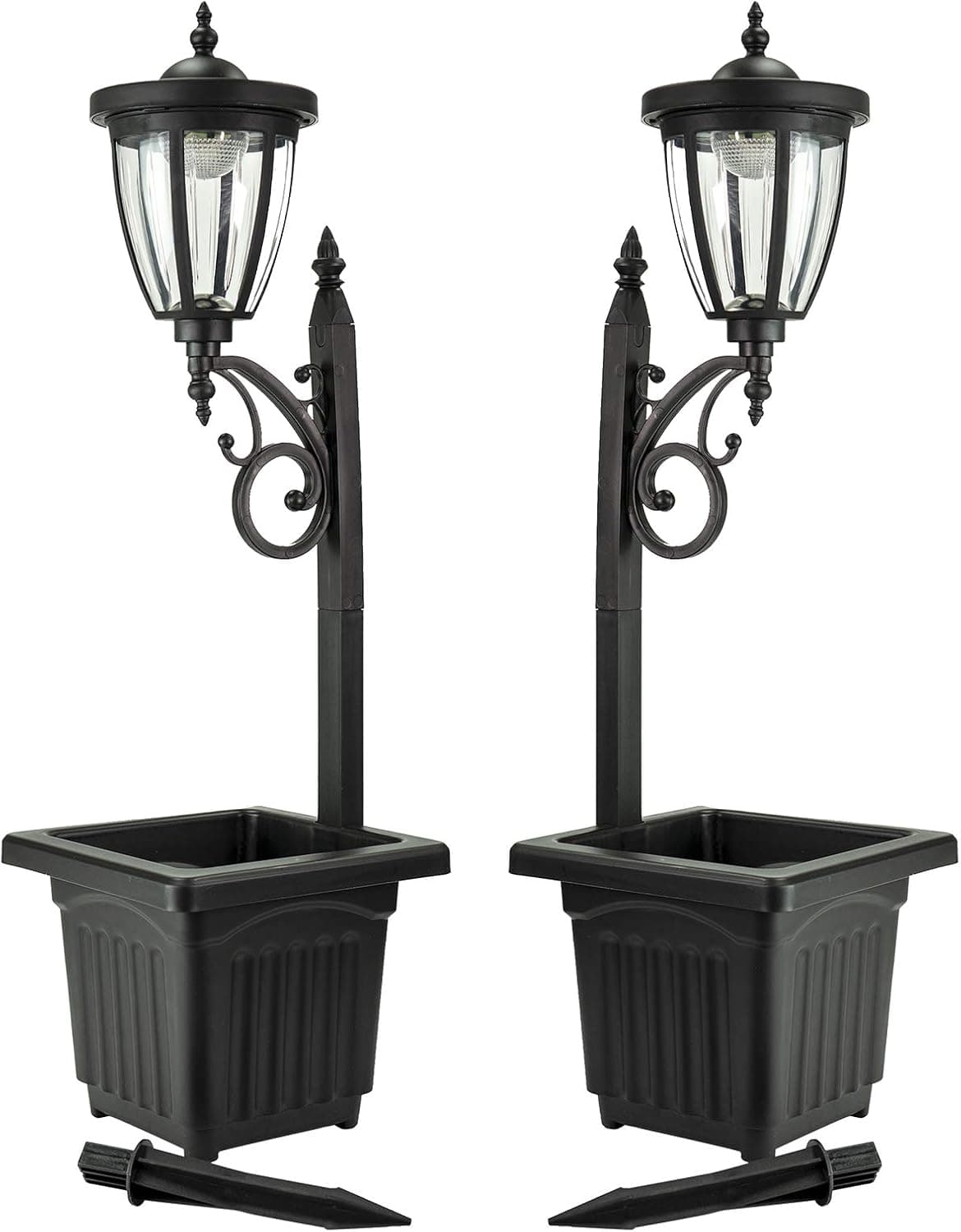 Sun-Ray 312022 Kambria Multi Function Solar Lamp Post and Planter, Wall Mount, Stake Light, Black, 2 Piece Set