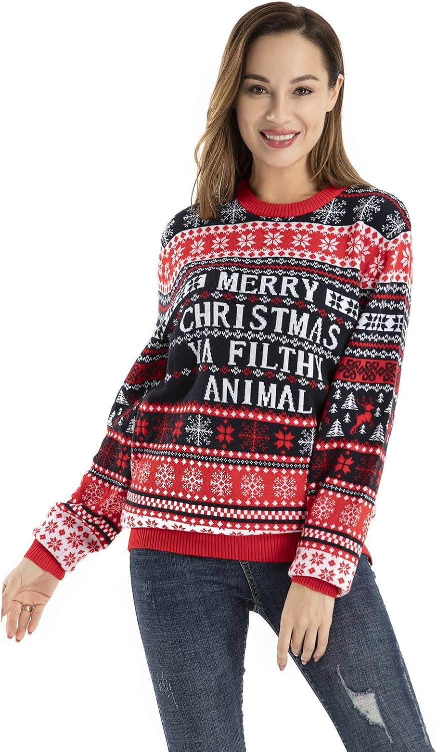 Women's Ugly Christmas Sweater Unisex Funny Novelty Knit Pullover with Santa Reindder for Xmas Party