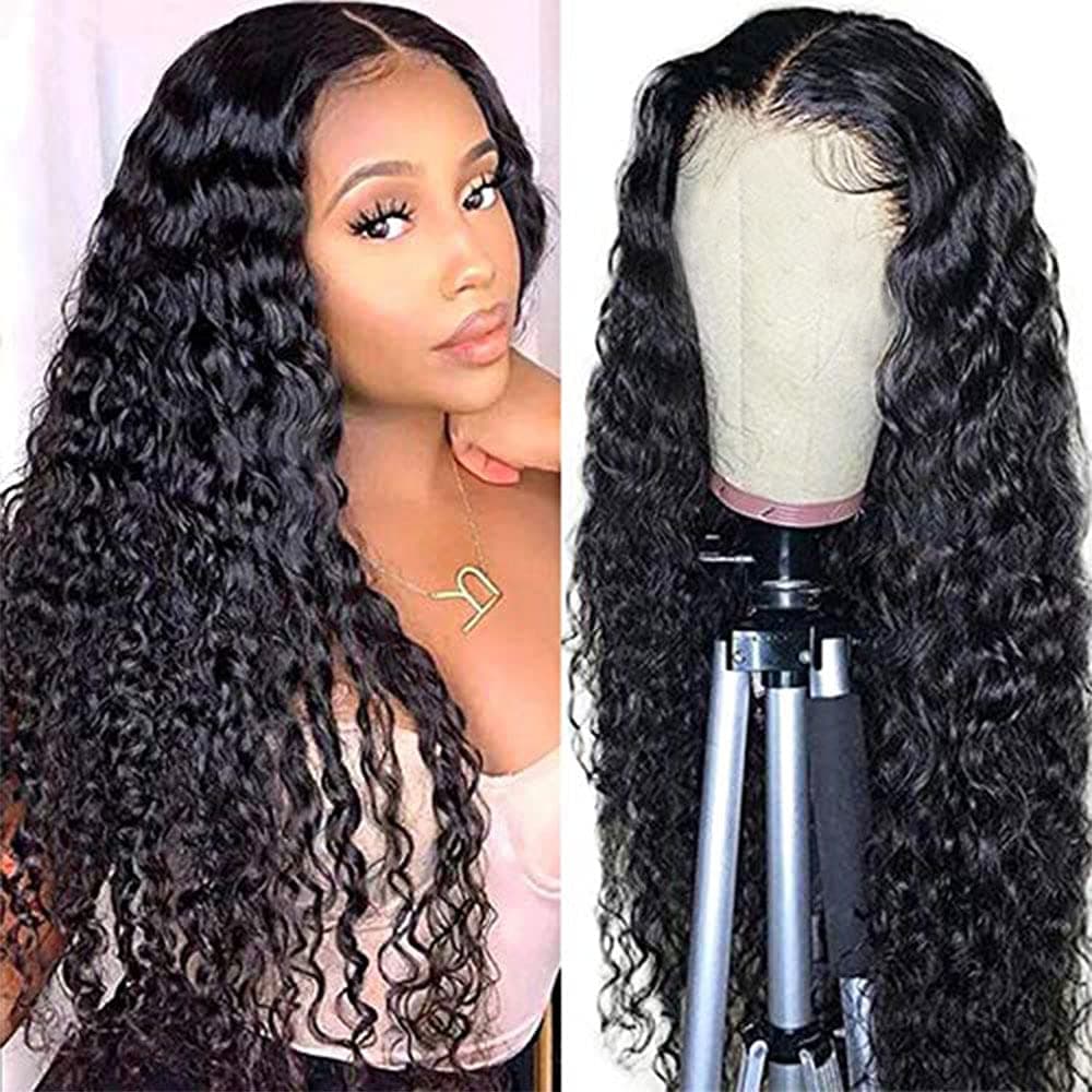 Larhali Hair 4x4 HD Transparent Lace Closure Wigs Brazilian Virgin Human Hair Wigs Deep Wave Lace Front Wigs Human Hair 160% Density Wet and Wave Wigs for Black Women Natural Color (24 Inch, 4x4 deep wave wigs)