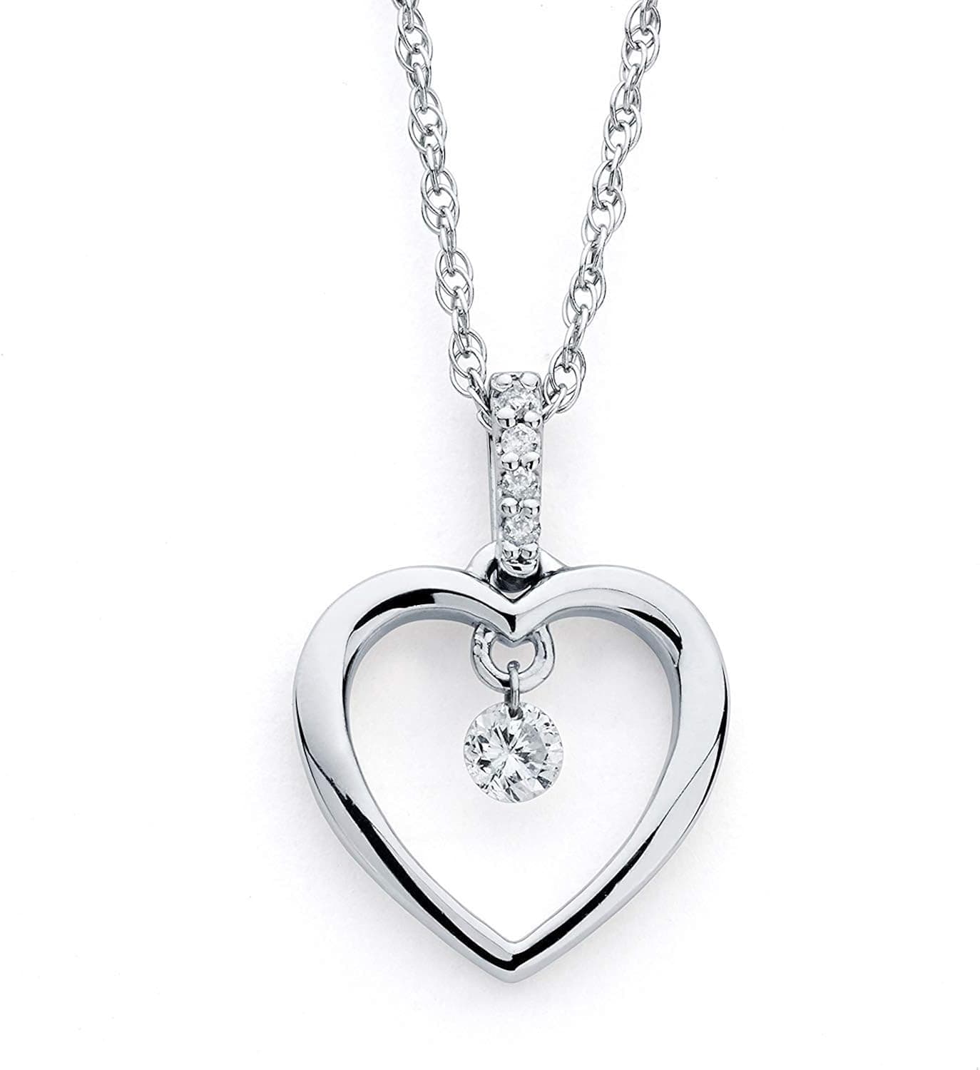 1/10 Cttw Diamond Heart 925 Sterling Silver Pendant Necklace 18" Rope Chain (I Color, I1 Clarity)