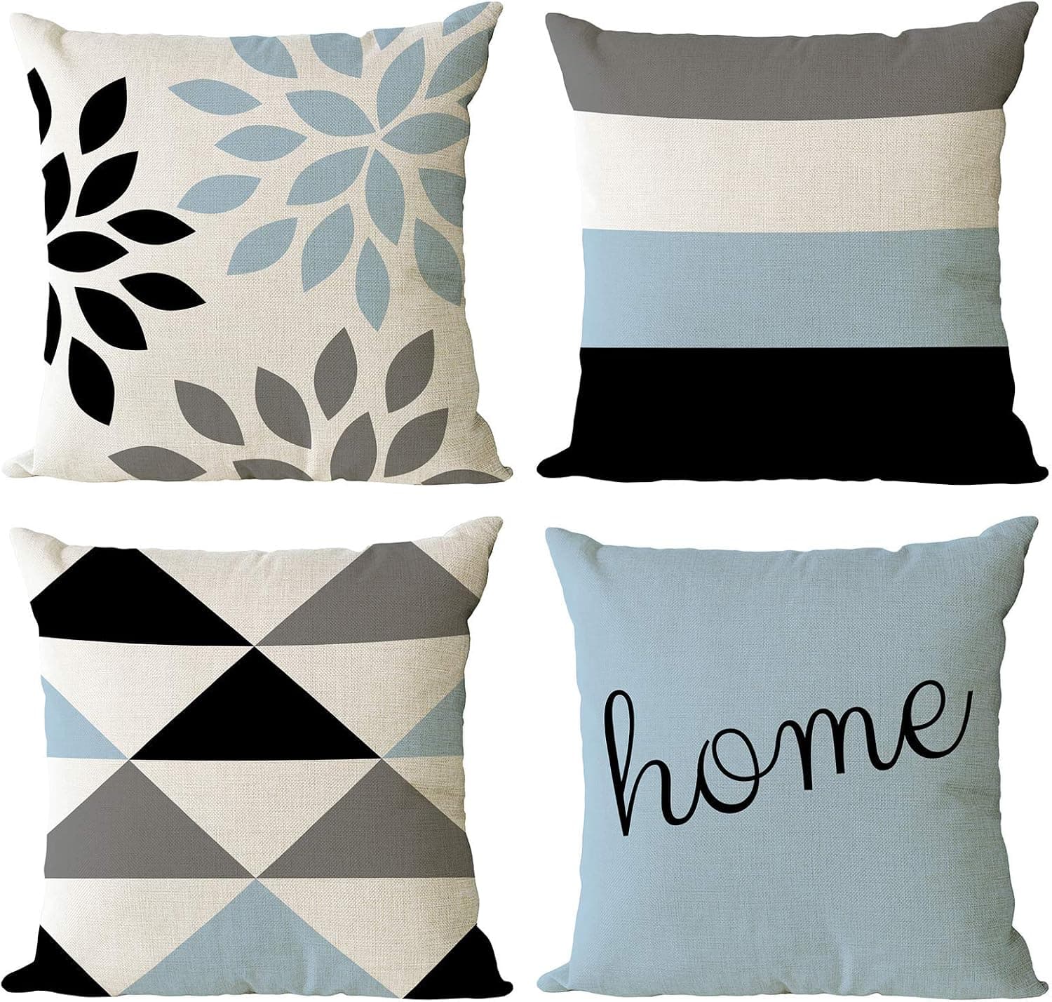 YeeJu Set of 4 Geometric Decorative Throw Pillow Covers Cotton Linen Square Cushion Covers Outdoor Couch Sofa Home Pillow Cases 12x12 Inch