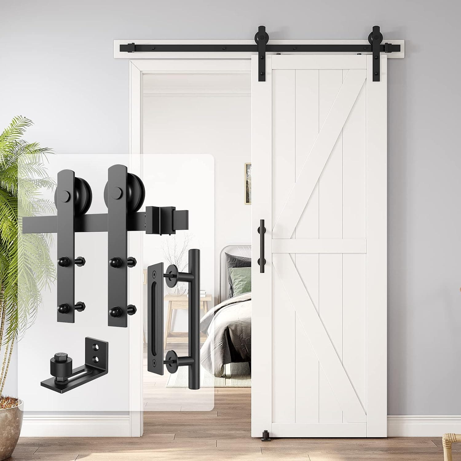 HomLxaLx 5ft Heavy Duty Sturdy Sliding Barn Door Hardware Kit, Single Door-Smoothly and Quietly, Easy to Install and Reusable - Fit 1 3/8-1 3/4" Thickness & 30" Wide Door Panel, Black (I Shape Hanger)