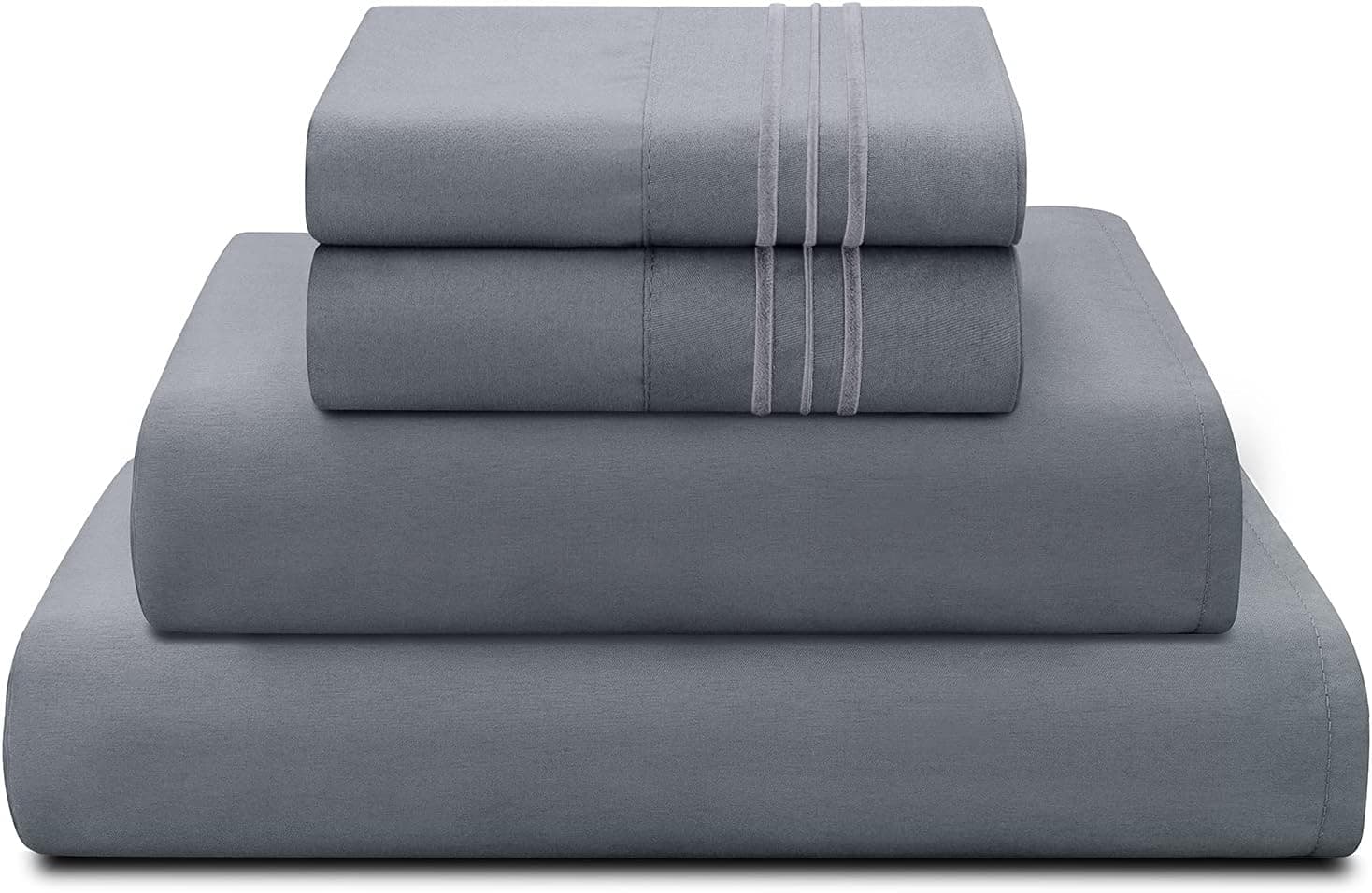 Wonwo Bed Sheet Set Twin XL Size Hotel Luxury Quality Sheets Brushed Microfiber 1800 Thread Count Sheets Hypoallergenic 16 inch Deep Pocket, 1 Flat Sheet, 1 Fitted Sheet, 2 Pillowcases, Dark Grey