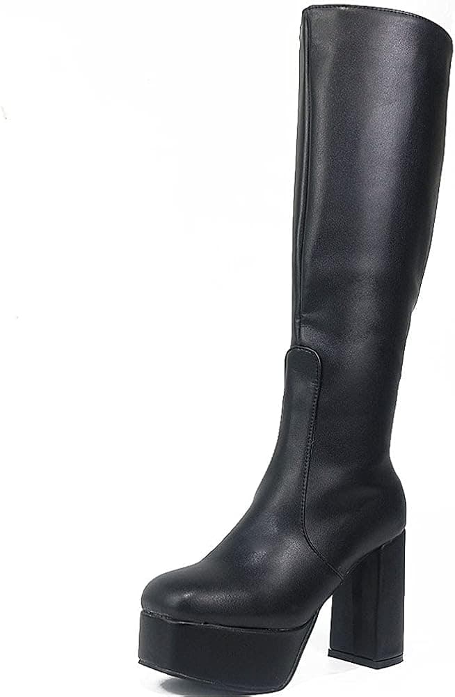 CELNEPHO Womens GO GO Boots Platform Block High Heel Dress Costume Knee High Boots Side Zip Party Shoes For Women