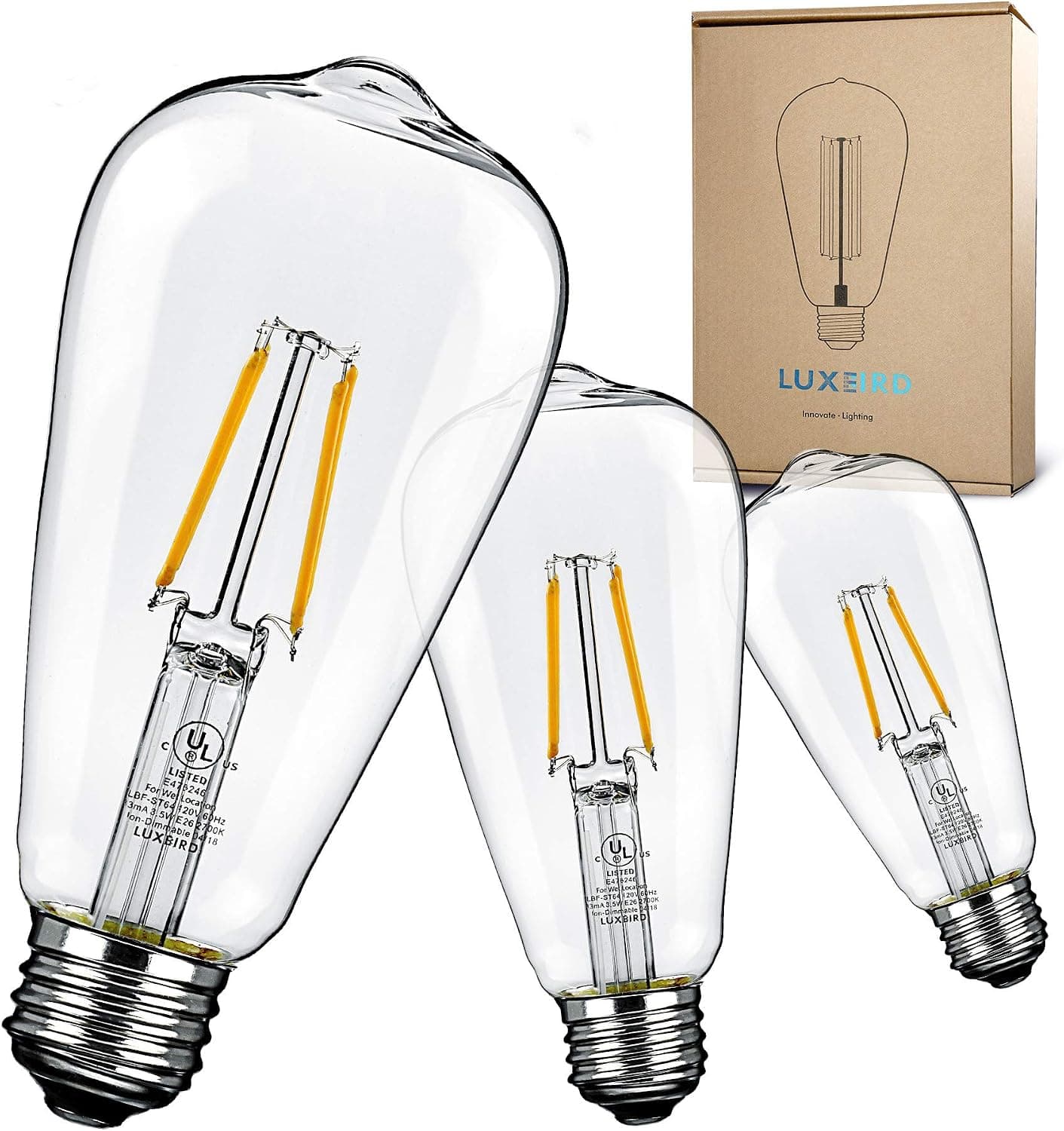 Luxbird Vintage Clear LED ST64 Bulbs 6 Pack E26