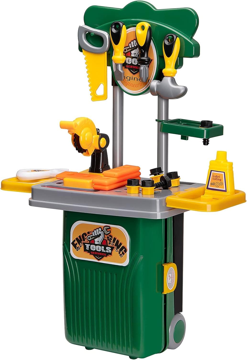TooTwo 4 in 1 Kids Pretend Toys Transformable Travel Case Set , Toddler Workbench Tool Box Kids Work Bench for Boys (Boy's Tool)