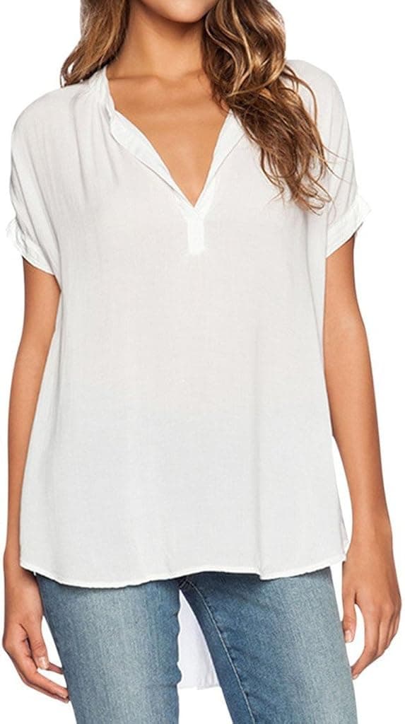 Chase Secret Womens Casual V Neck Summer Short Sleeve Blouse Top