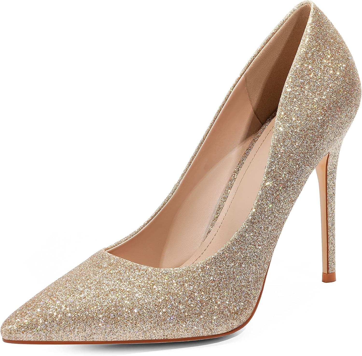 Modatope Women's Pumps 4.3 inch Heel Stiletto Pointed Closed Toe Black/Gold Pumps Size 6-10