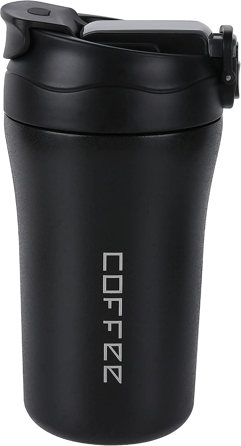 Falafale Travel Coffee Mug Vacuum Insulated Coffee Mug with Straw , Leakproof Lid Double Wall Coffee Tumbler for Warm or Cold Coffee or Drinks 450ml/15oz(Black)
