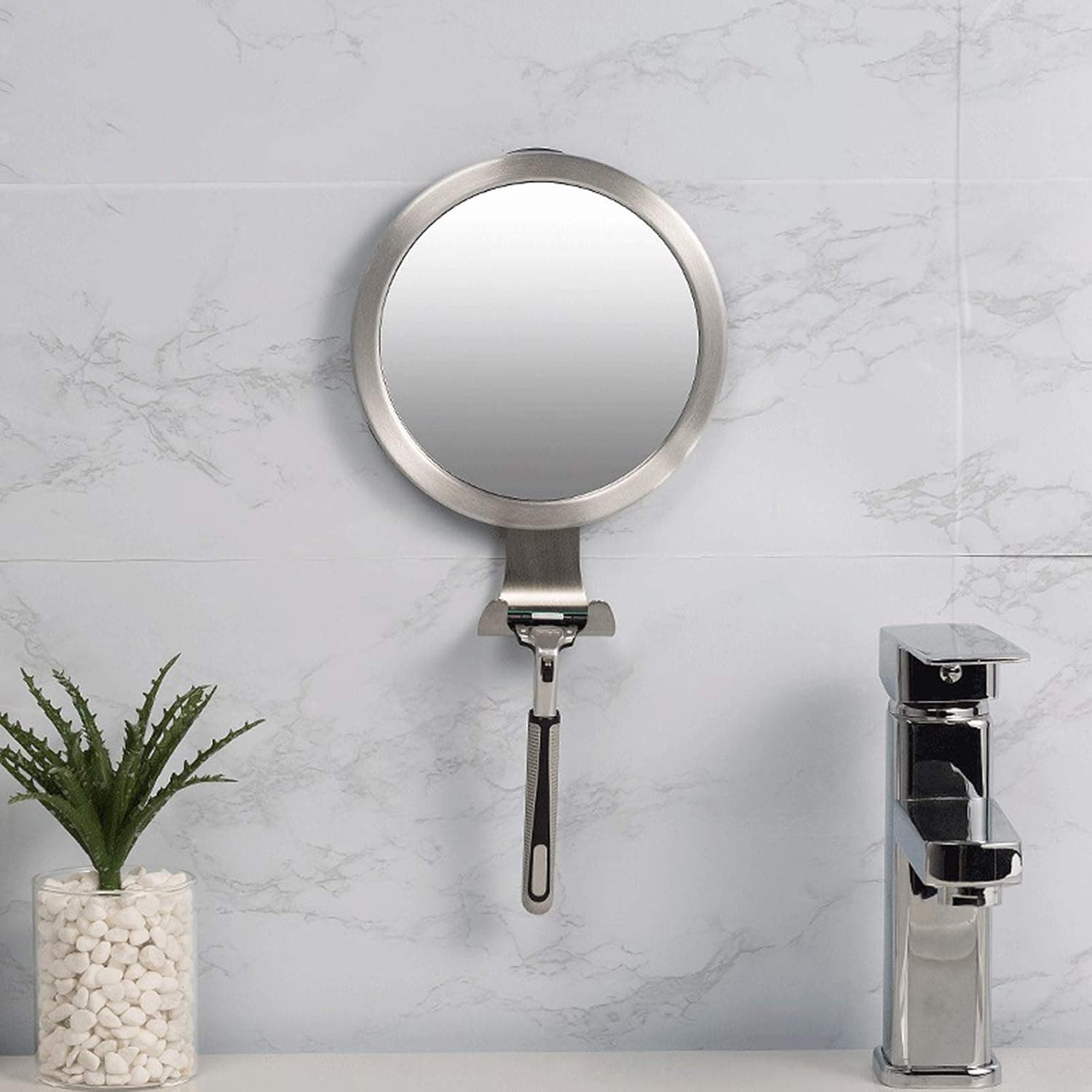 Oeey Fogless Shower Mirror for Shaving with Razor Hook, Makeup Mirror Shaving Mirror Lightweight Portable Fog Free Mirror for Wall Hanging, Powerful Suction Cup,Silver,(210122XA09#23NRU)
