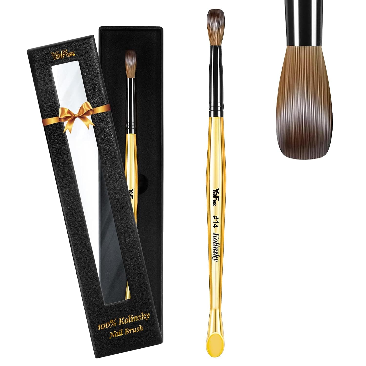 YaFex 100% Kolinsky Acrylic Nail Brush: Size #6/8/10/12/14 Oval Acrylic Brush for Acrylic Powder Application Nail Extension, Acrylic Brushes for Nails Professional Manicure Tool DIY Home Salon (#14)