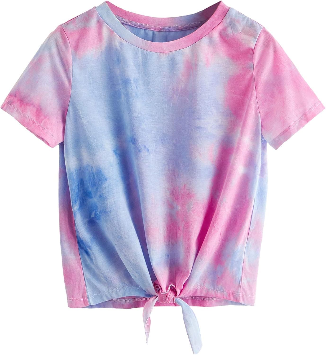 SweatyRocks Women's Short Sleeve Tie Dye Tie Hem Summer Crop T-Shirt Tops Blouse
