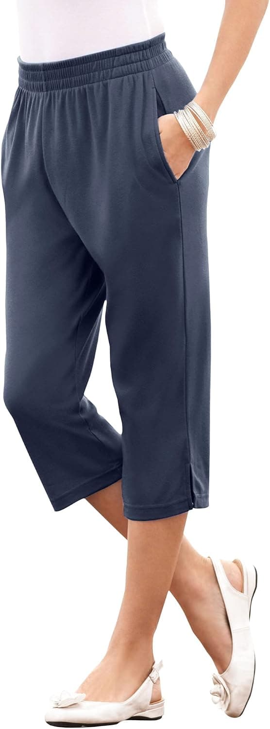 Roaman's Women's Plus Size Petite Soft Knit Capri Pant