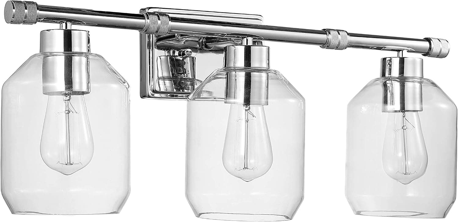 Amazon Brand – Stone & Beam Modern 5-Piece Vanity Wall Sconce Light with Bathroom Hardware Set, 10.99"H, Chrome