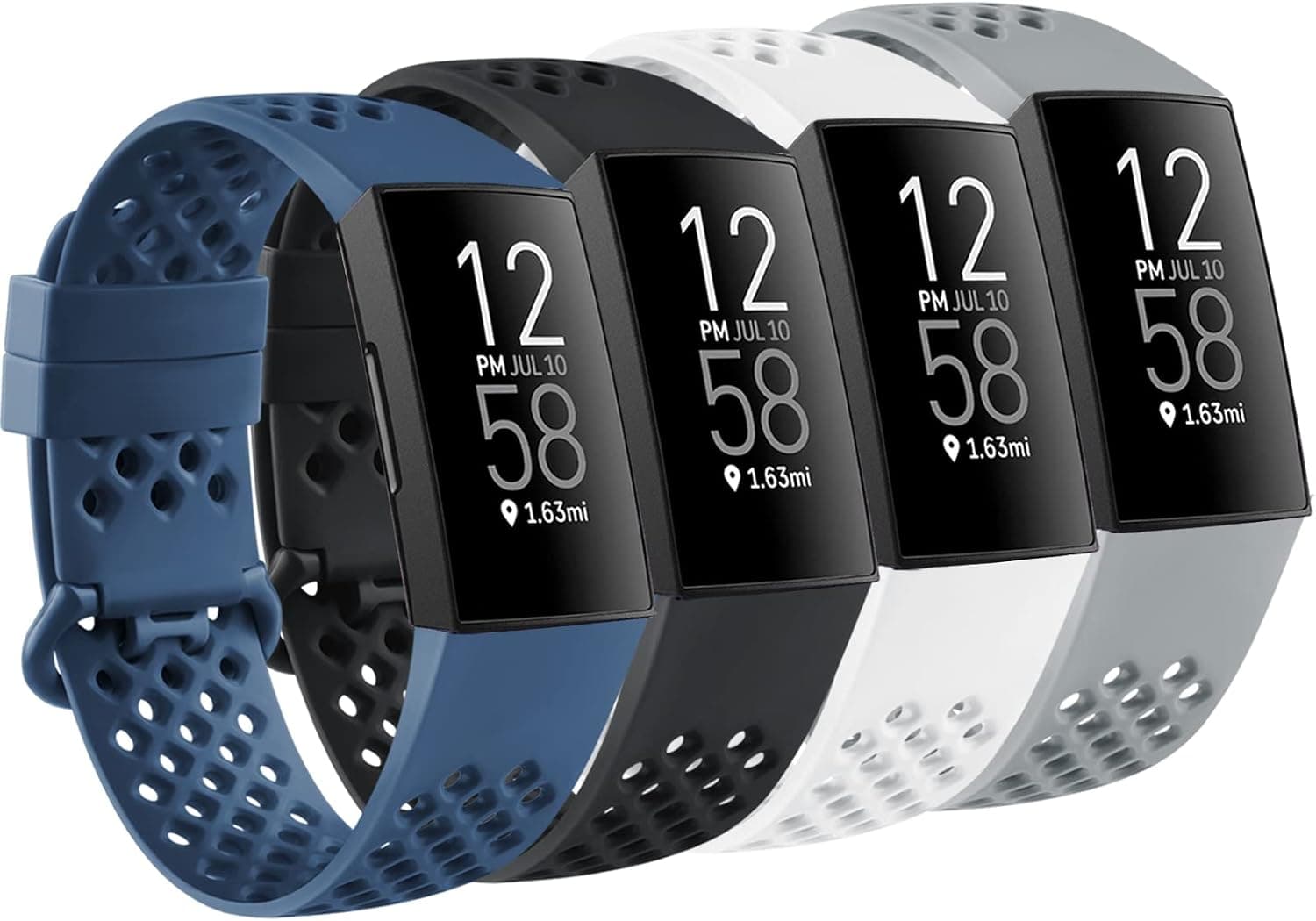 Mugust 4 Pack Sport Bands Compatible with Fitbit Charge 4 / Fitbit Charge 3 / Charge 3 SE, Silicone Breathable Replacement Wristband for Women Men, Black/Navy Blue/White/Gray, Small