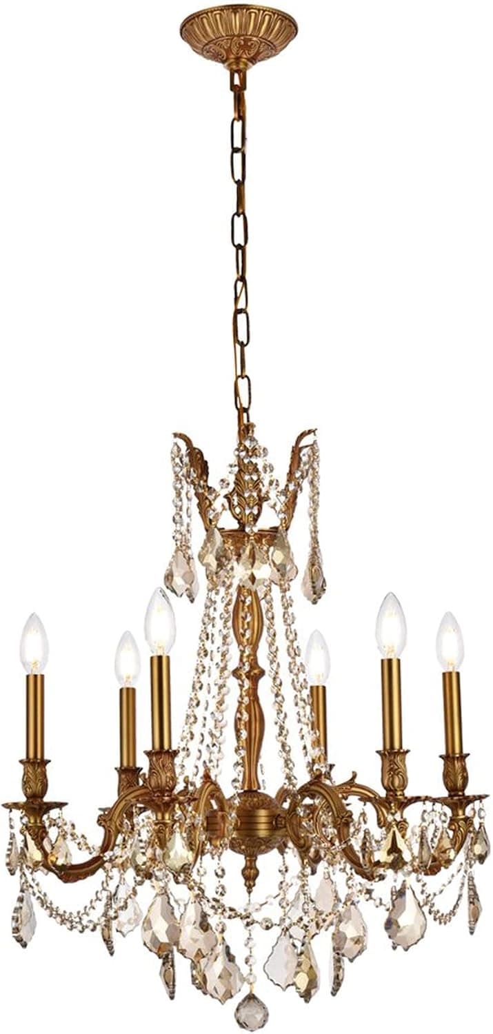 Elegant Lighting 9206D23FG-GT/RC Royal Cut Smoky Golden Teak Crystal Rosalia 6-Light, Single-Tier Crystal Chandelier, 23" x 26", Finished in French Gold with Smoky Golden Teak Crystals