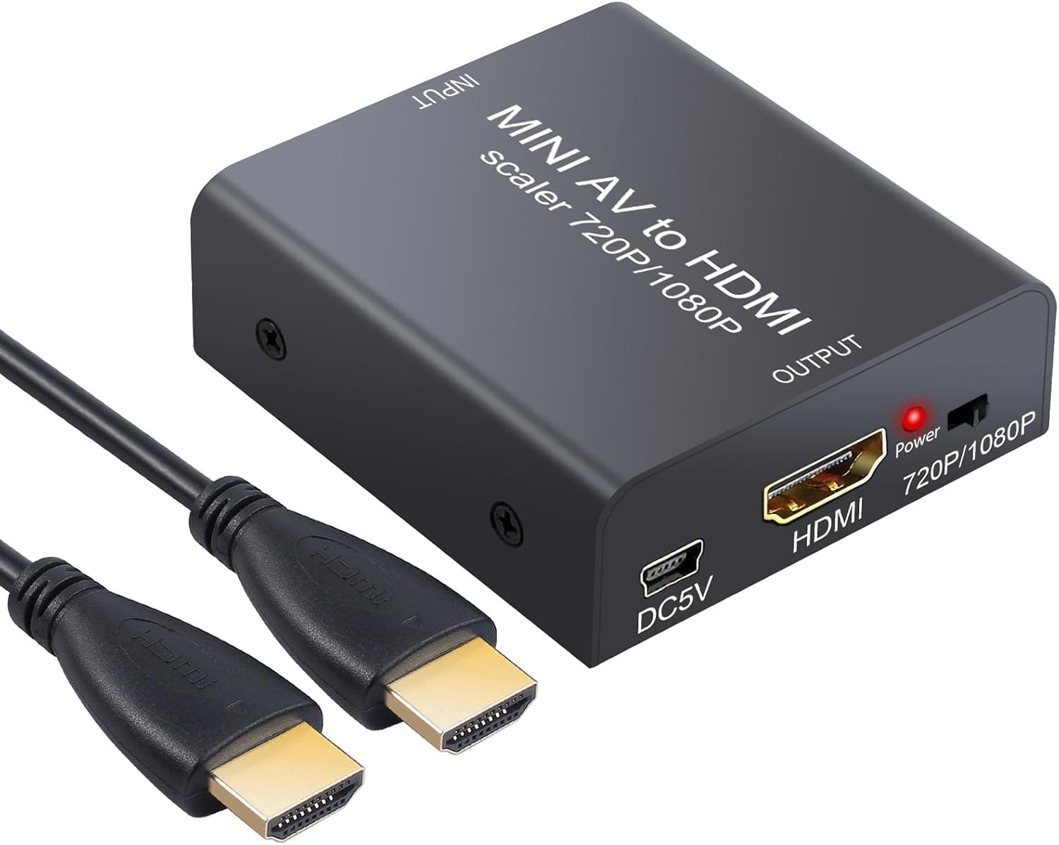 LiNKFOR 1080P RCA to HDMI Converter AV to HDMI with HDMI Cable Aluminum Alloy 3RCA AV CVBS Composite to HDMI Converter with 720P/1080P Switch Support PAL/NTSC for PC STB VHS VCR TV DVD Laptop PS4 PS3