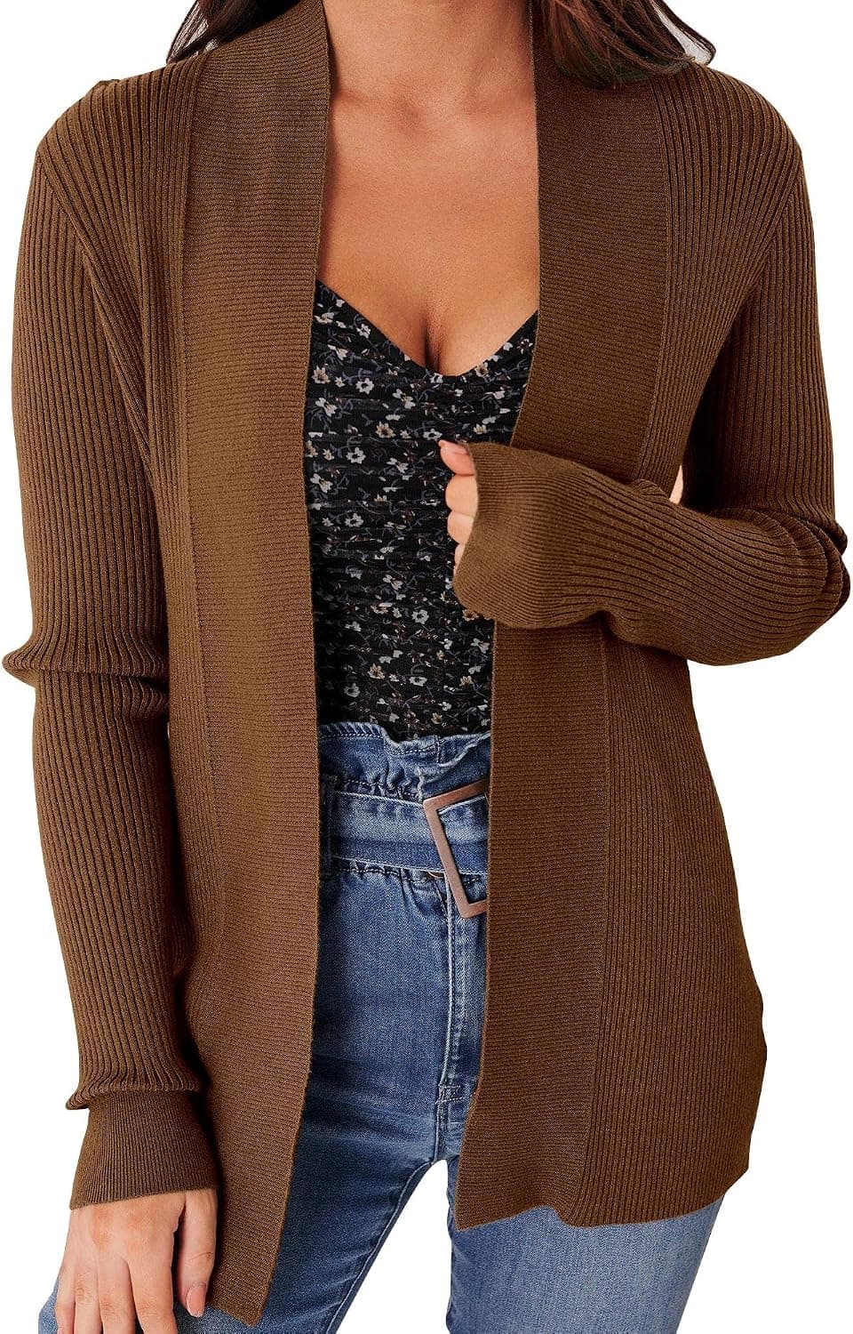Loccysu Womens Cardigan Sweaters Open Front Lightweight Ribbed Knit Fall Cozy Trendy Cardigans
