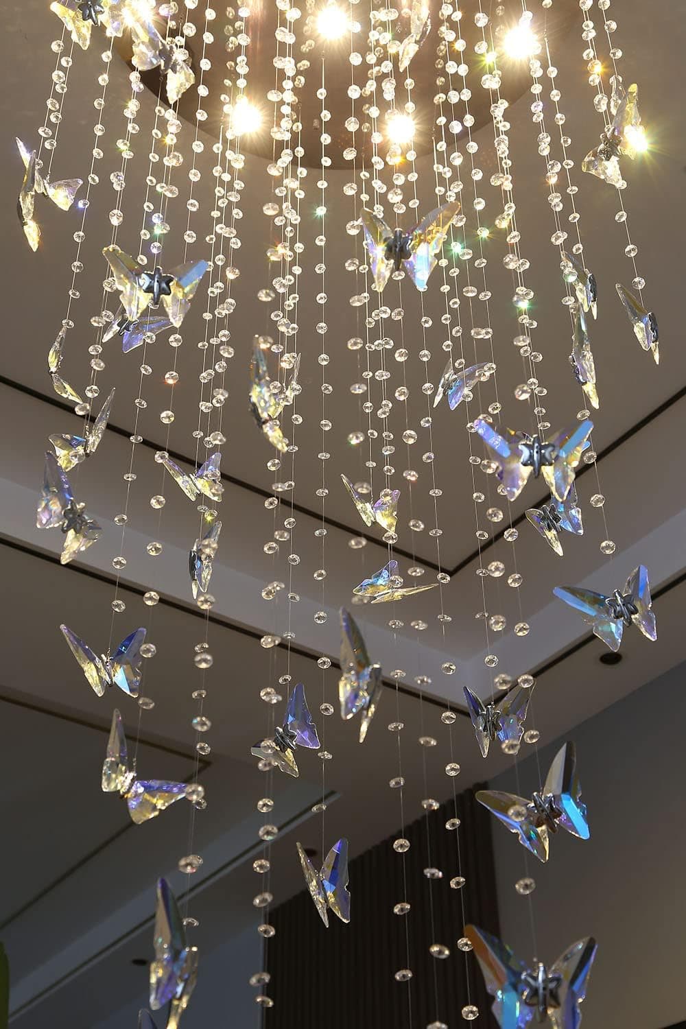 108''Modern K9 Crystal Butterfly Chandelier Staircase Crystal Chandelier High Ceiling Pendant Chandeliers Large Chandelier for Foyer Entrance Dimmable 3000-6000K Long High Living room Fixture