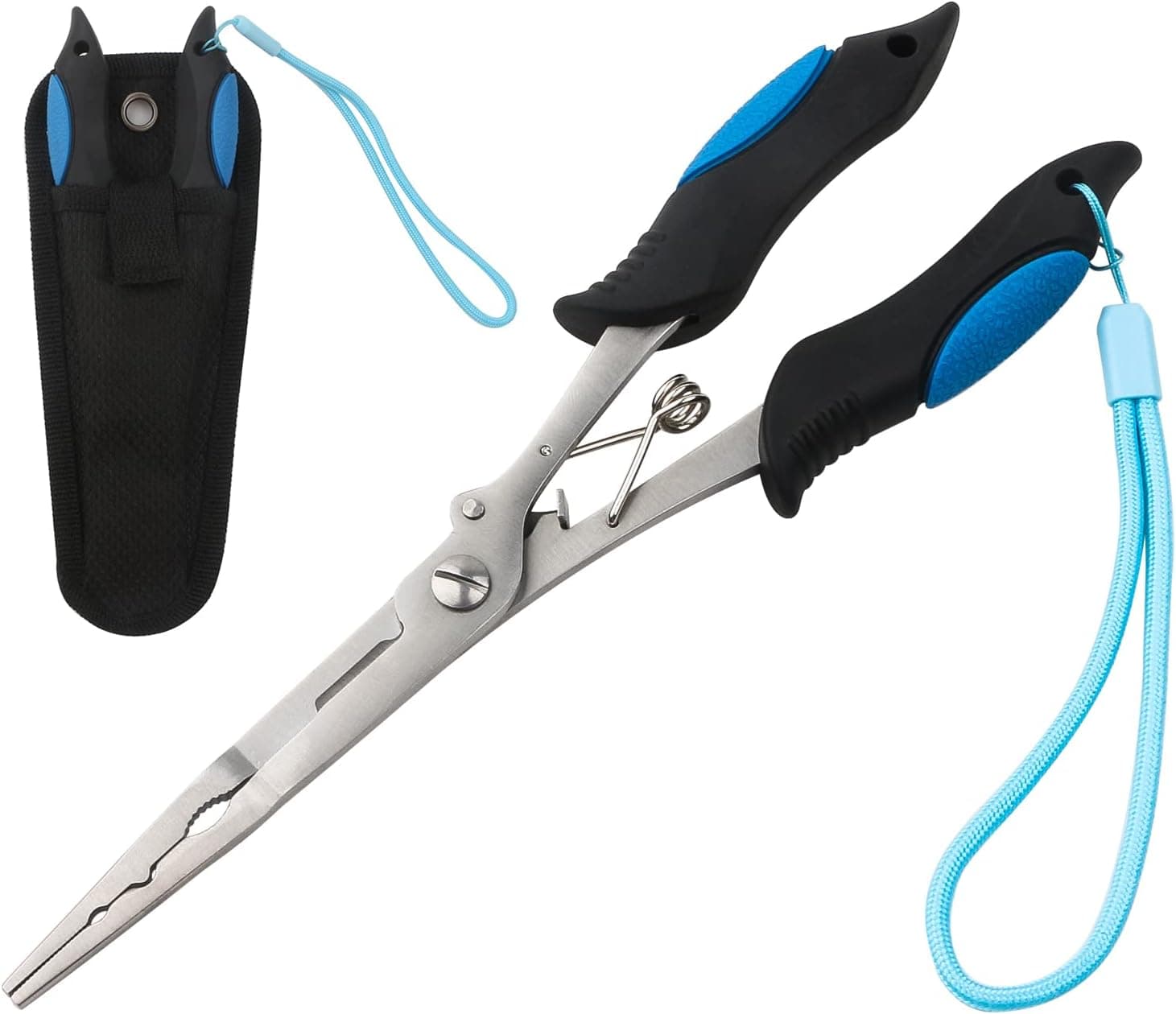 mouhike Fishing Pliers Long Nose Stainless Steel Fish Hook Remover Braid Cutters Split Ring Pliers with Lanyard Fish Holder Ice Fly Fishing Gear for Freshwater Saltwater Fishermen Gift