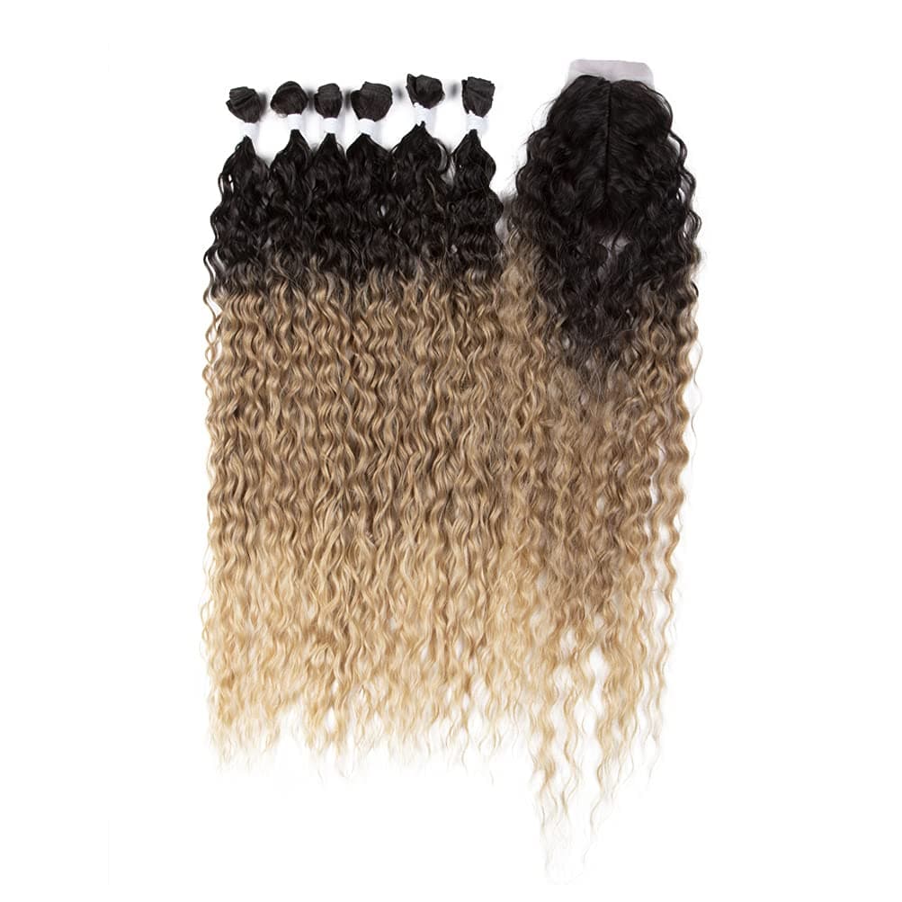 Style Icon 30” Long Wavy Hair Bundles Extensions With Closure 7Pieces/lot Synthetic Hair Bundles with Closure (30 Inches, TAT6/27/24E)
