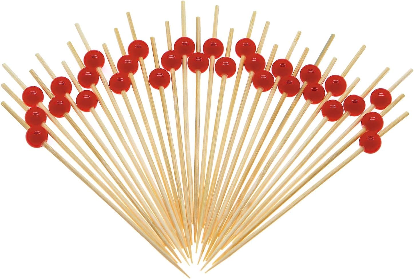 Minisland Red Pearl Bamboo Cocktail Picks 4.7 Inch Long Fancy Toothpicks for Appetizers Drinks Fruits Party Food Garnish Skewer Sticks 100 Counts- MSL155