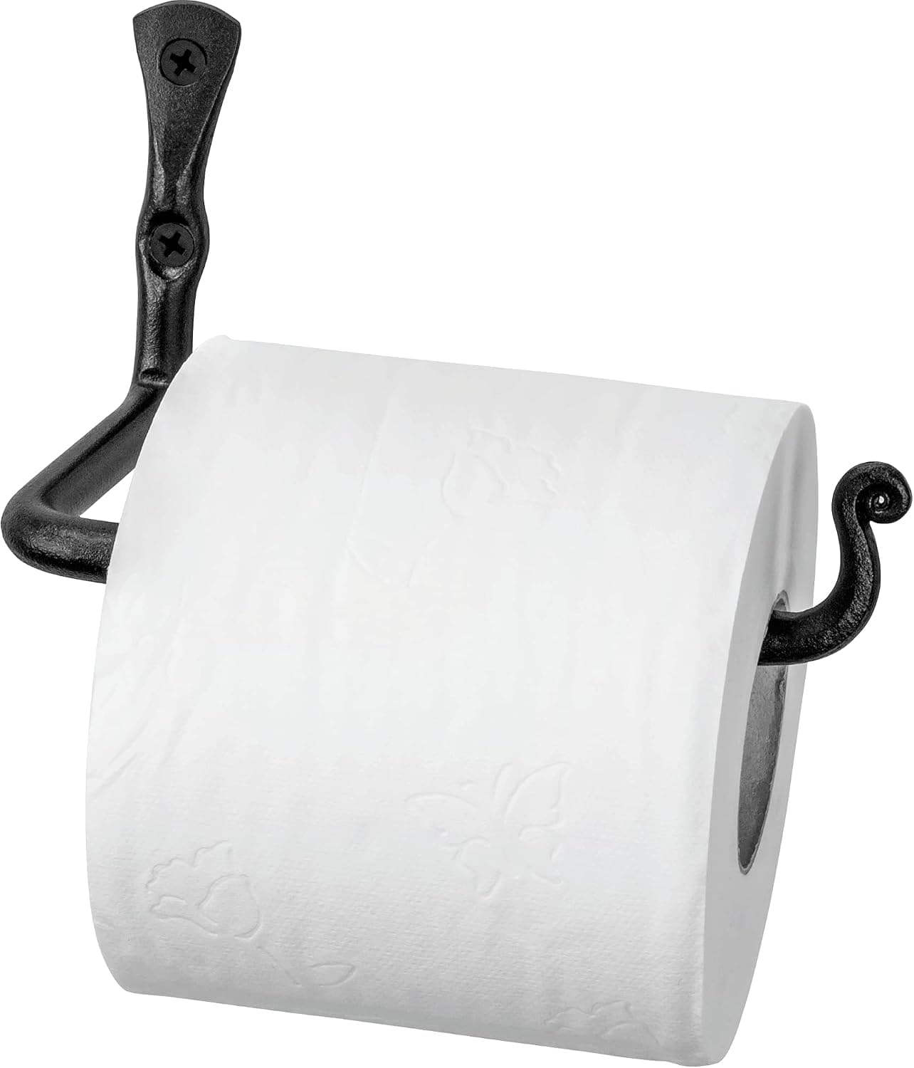 RTZEN Bathroom Toilet Paper Holder - Handcrafted Rustic Wrought Iron Wall Decor Toilet Roll Holder - Black Matte Wall Mount Toilet Paper Bar for Modern Farmhouse Bathroom Decor
