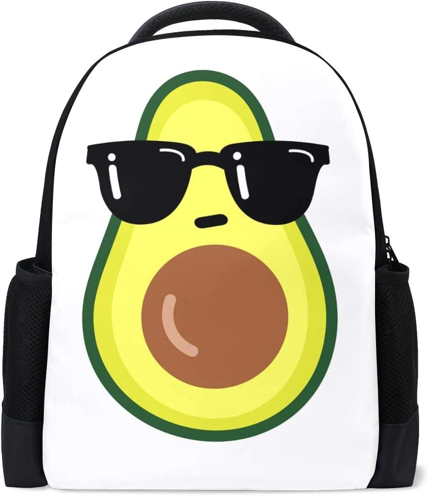 YYZZH Funny Cartoon Cool Avocado In Black Glasses Fruit Design Backpack School Bag Travel Hiking Camping Daypack
