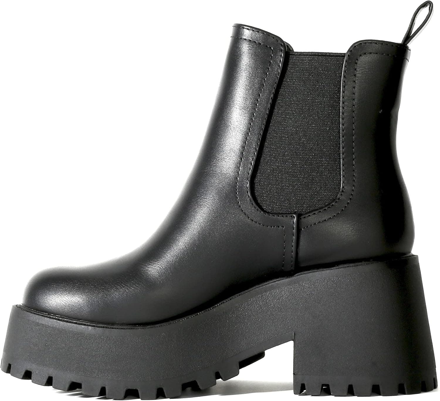 Lena- Women's Fashion Chunky Lug Sole Boot Round Toe Chelsea Elastic Booties