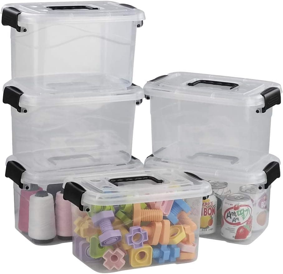 Ramddy 5 Quart Clear Plastic Bins with Lid, Versatile Latching Box with Black Handles, 6 Packs