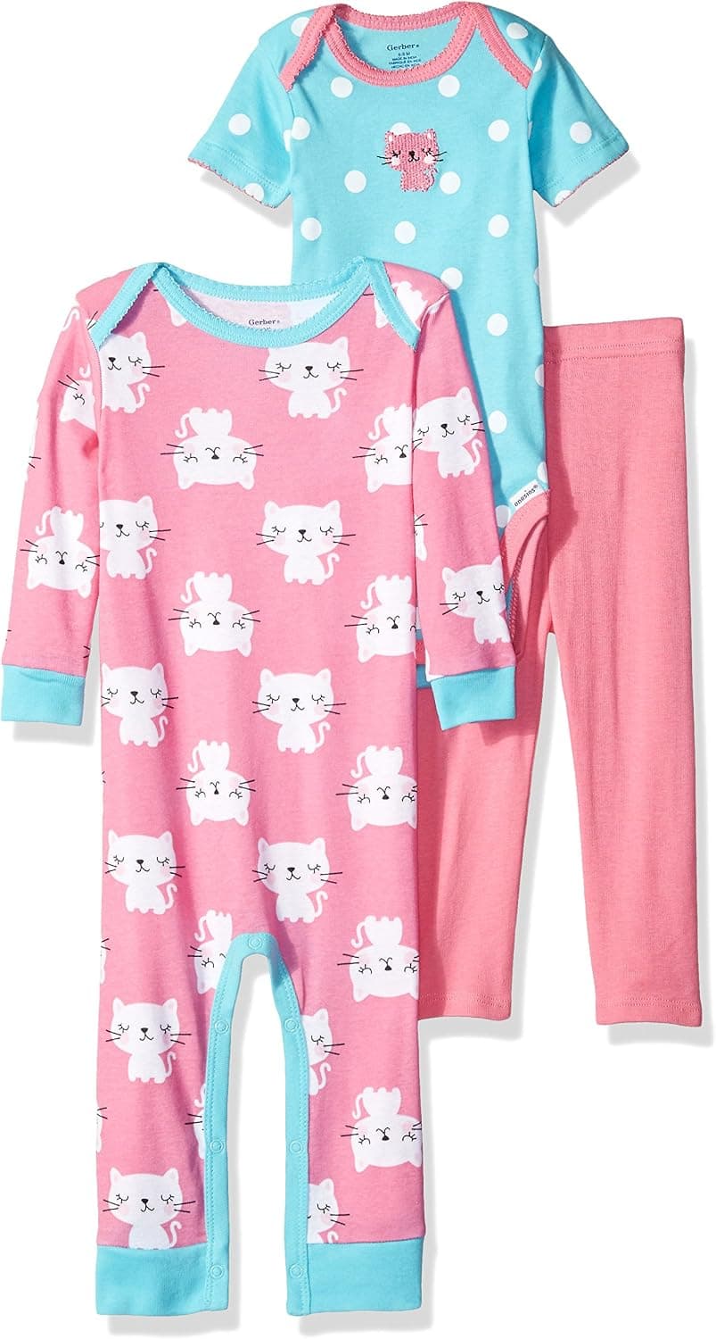 Gerber Baby Girls' Three-Piece Coverall, Bodysuit, and Legging Set