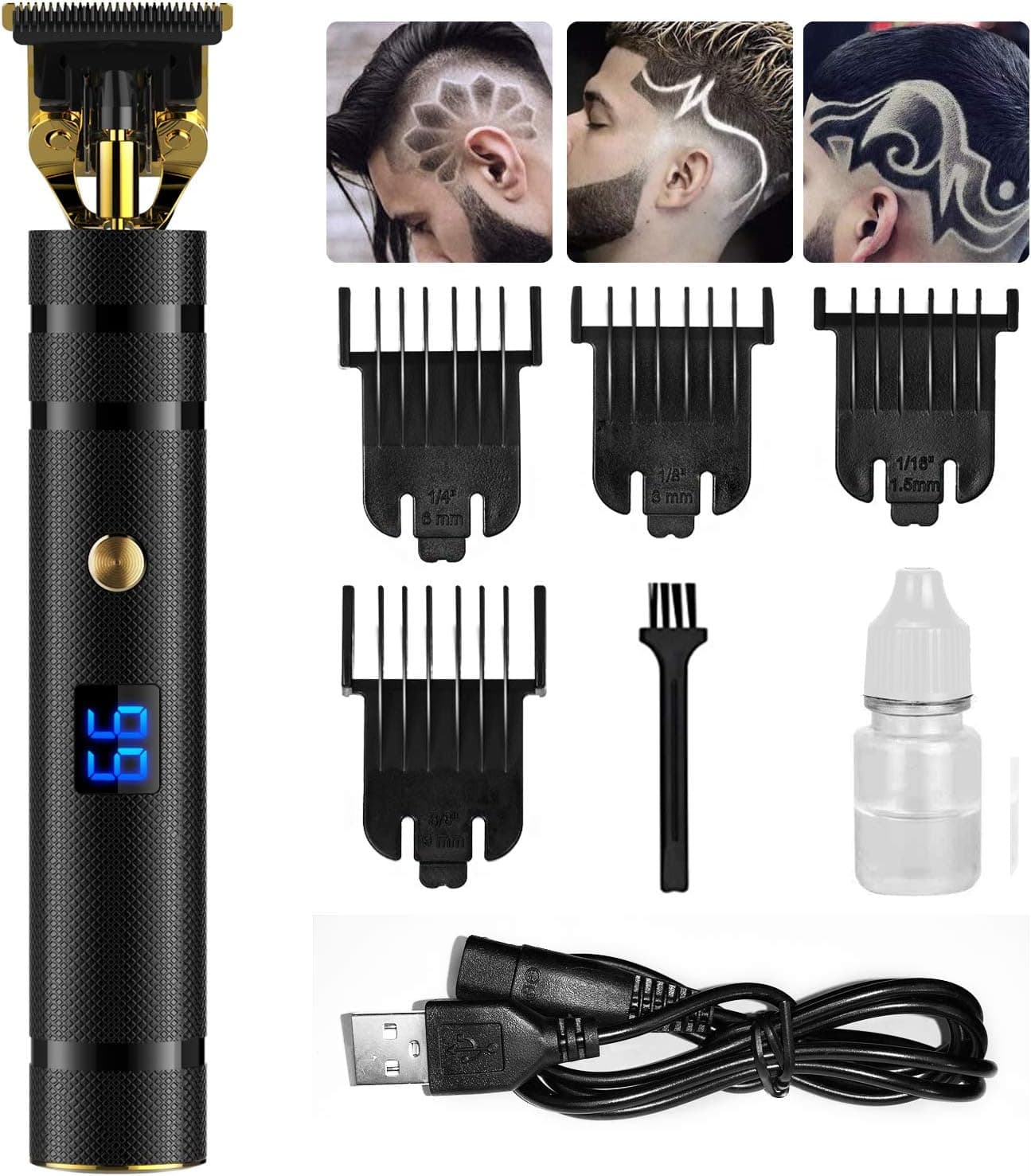 Professional Hair Trimmer for Men, Keasen Mens Hair Clippers Zero Gapped T Blade Trimmer T Liners Clippers Cordless Rechargeable,Electric Pro Trimmer Edgers Clipper Close Cutting Trimmer Kit (Black)