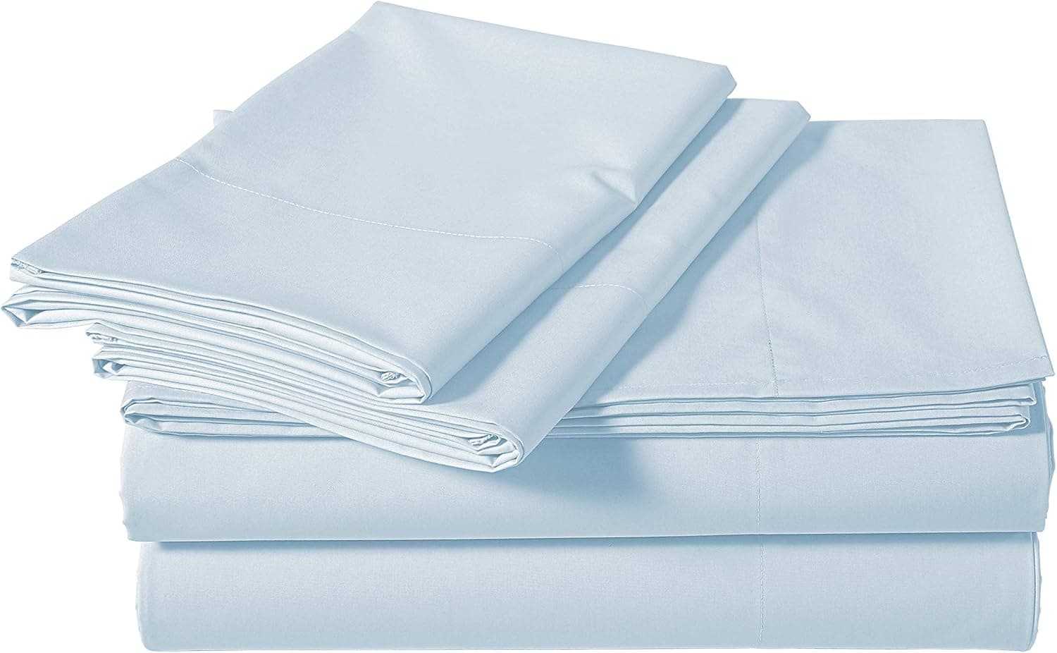 Amazon Basics Lightweight 100% Cotton Percale Weave Sheet Set - Full, Blue Pastel