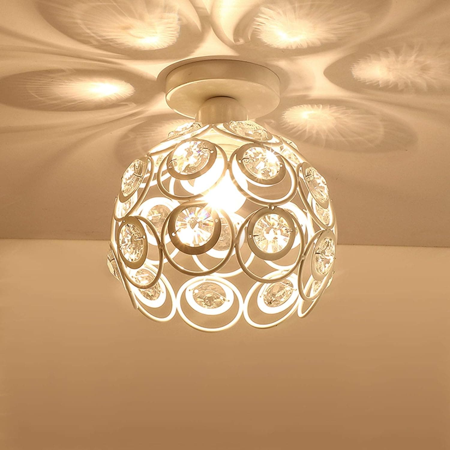 Semi Flush Mount Ceiling Light, Crystal Semi Flush Mount Light Fixture, Modern Mini Crystal Chandelier Light Fixture, White Metal Crystal Flush Mount Ceiling Light, for Hallway Light Fixture Ceiling