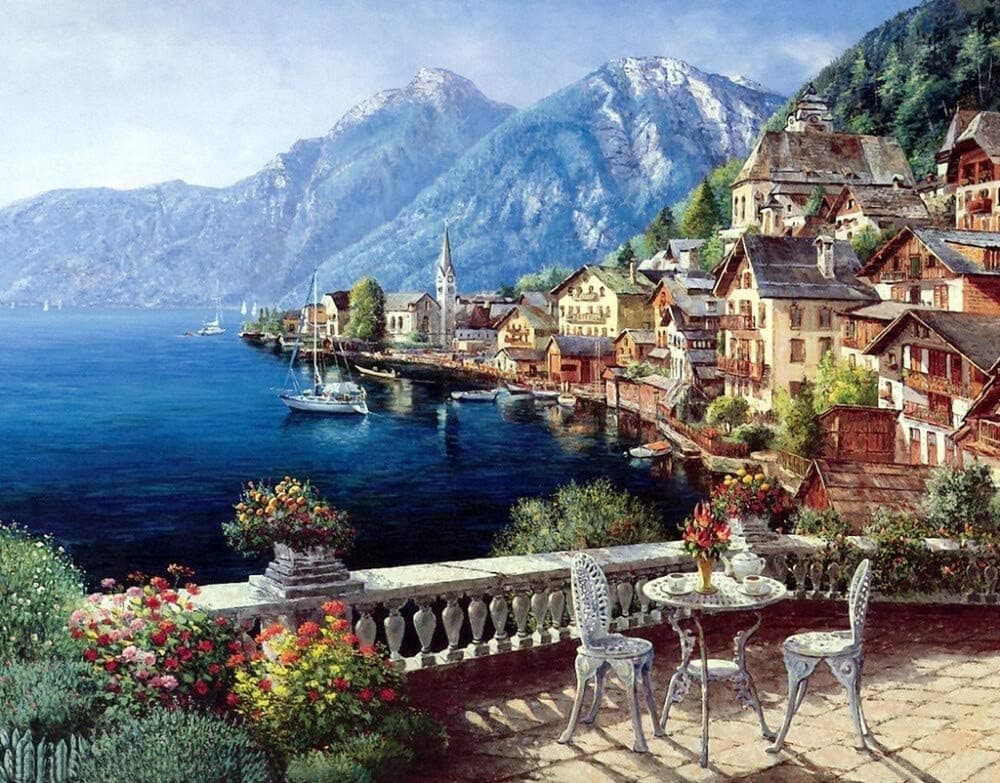 1000 Pieces Puzzles, Jigsaw Puzzles-European Town, Educational Intellectual Decompressing Fun Game for Kids Adults Toy 16.54"x11.81" inch
