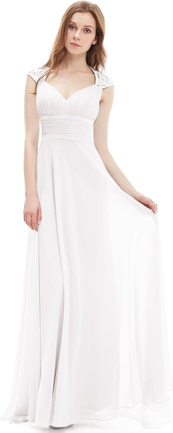 Ever-Pretty Womens Sleeveless V Neck Open Back Long Evening Gown 14 US White