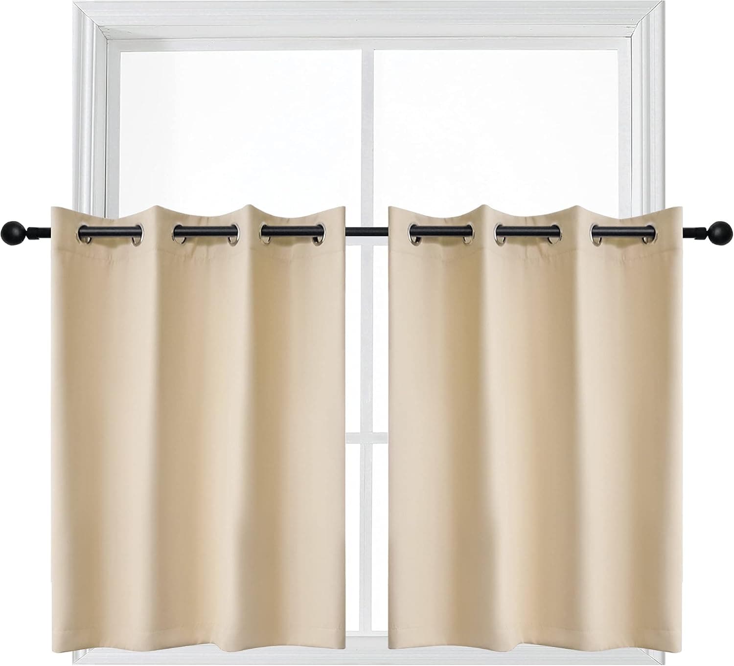 YGO Living Room Blackout Valance Decoration Curtain Panels Privacy Protected Noise Reduce Tiers for Window Dressing Room Darkening 52 Wide x 24 Long per Panel Beige 2 Pcs