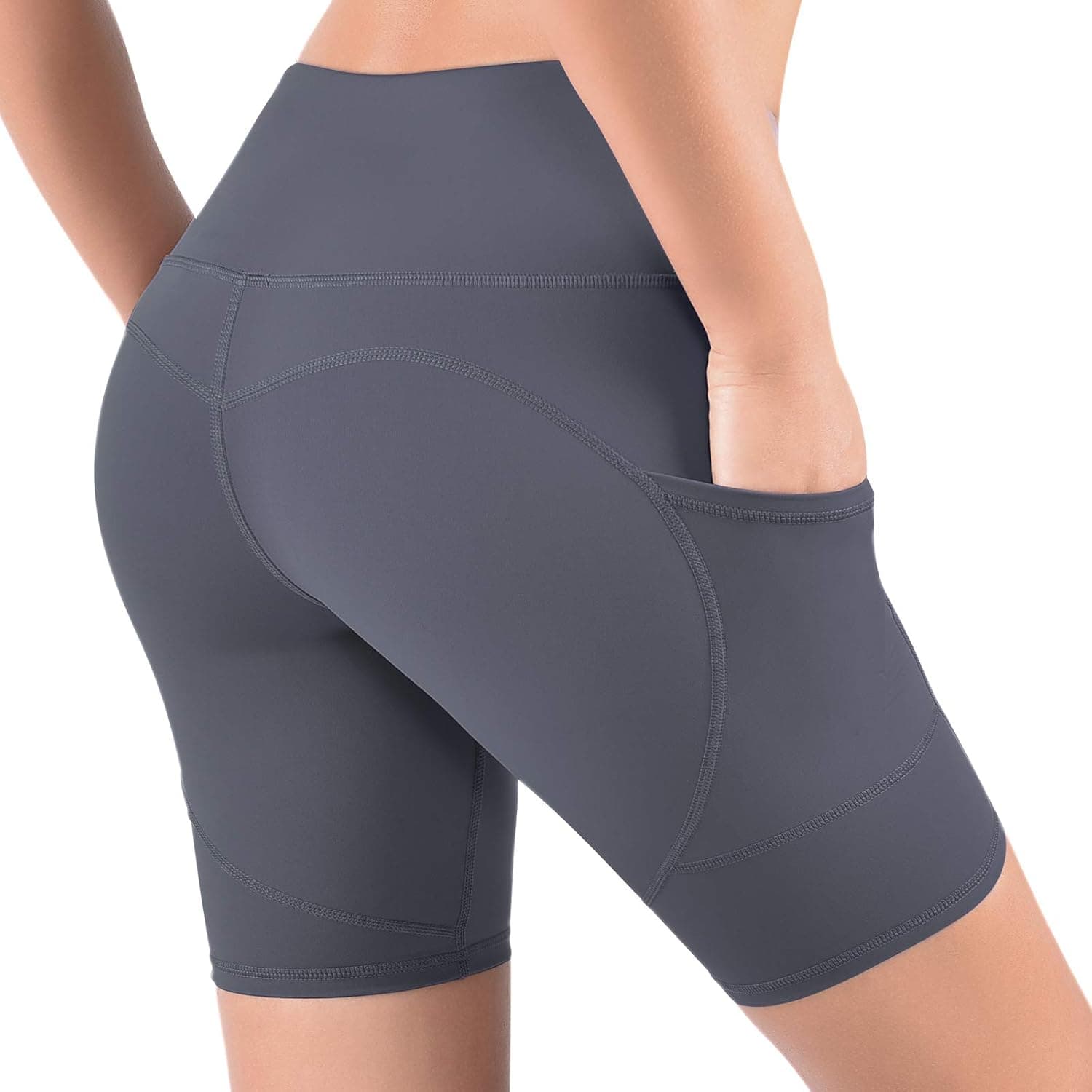 OOPOR High Waist Biker Yoga Shorts: Tummy Control Workout Running Gym Compression Spandex Shorts with Side Pockets for Women