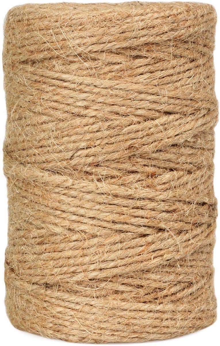 Natural Jute Twine String Rolls - 328 Feet, Durable Brown Twine Rope for Crafts, Wrapping, Packing, Gardening, Artworks, Picture Display, Recycling, and Wedding Decor (3 mm, 1 Pack)