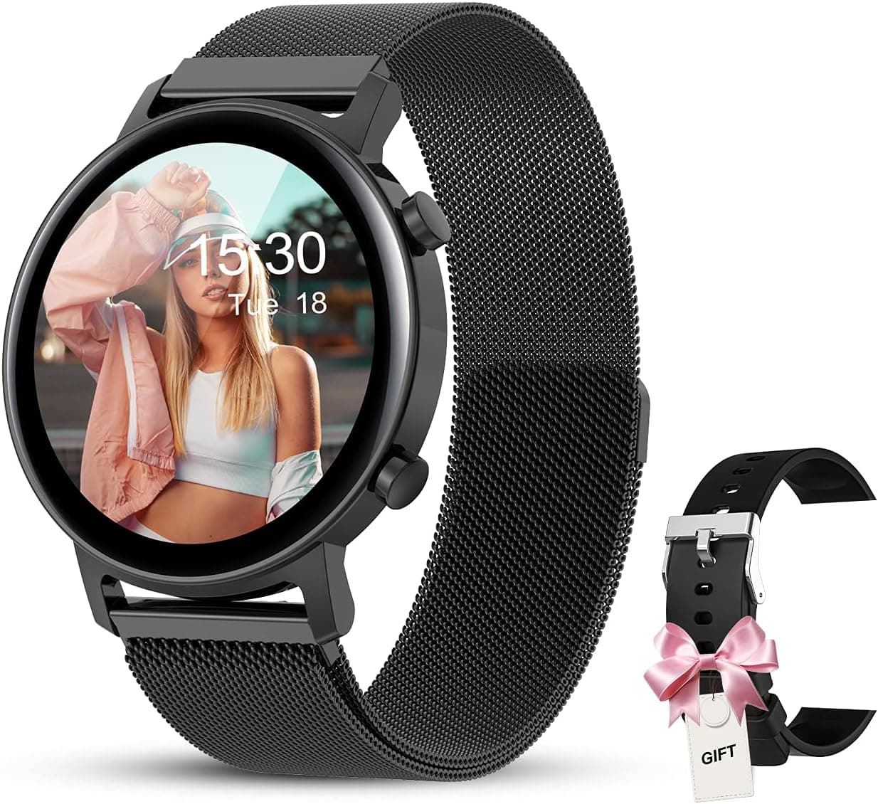 OllCOll Smart Watch for Women, Smart Watch for Android Phones iOS, Fashion Smartwatch Round Fitness Watch Ladies Waterproof Full Touch Screen with Heart Rate Sleep Monitor Pedometer Calorie