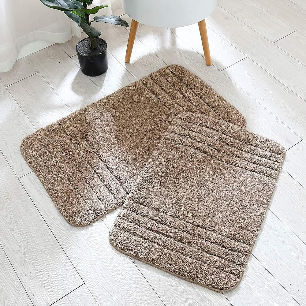 COSY HOMEER 30x18 Inch/24X17 Inch Bath Rugs 2pcs Set Made of 100% Polyester Extra Soft and Non Slip Bathroom Mats Specialized in Machine Washable and Water Absorbent Shower Mat,Khaki …