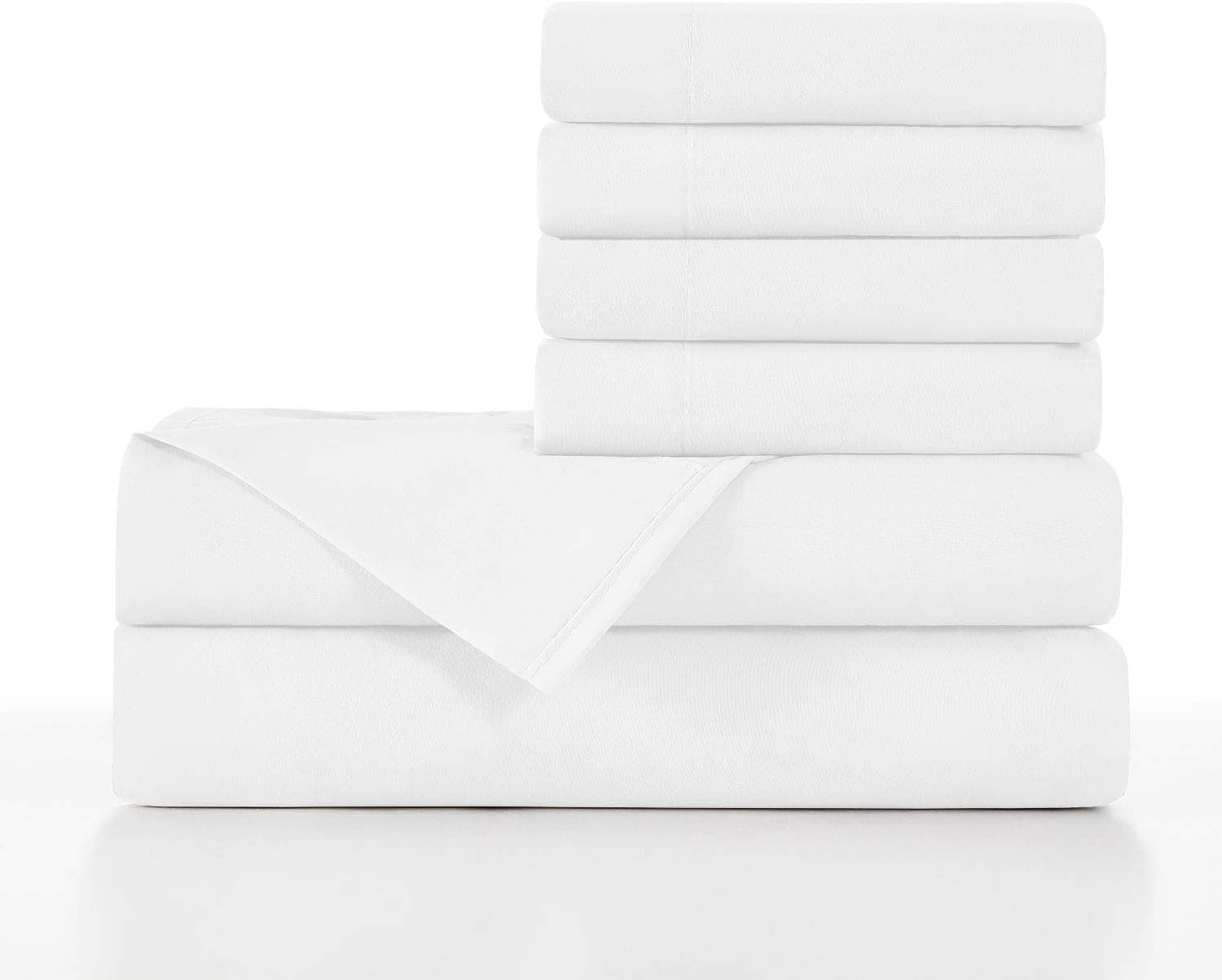 BASIC CHOICE 6 Piece Sheet Set - Luxury Soft 2000 Series Bed Sheet, Standard 100 by Oeko-Tex - King, White