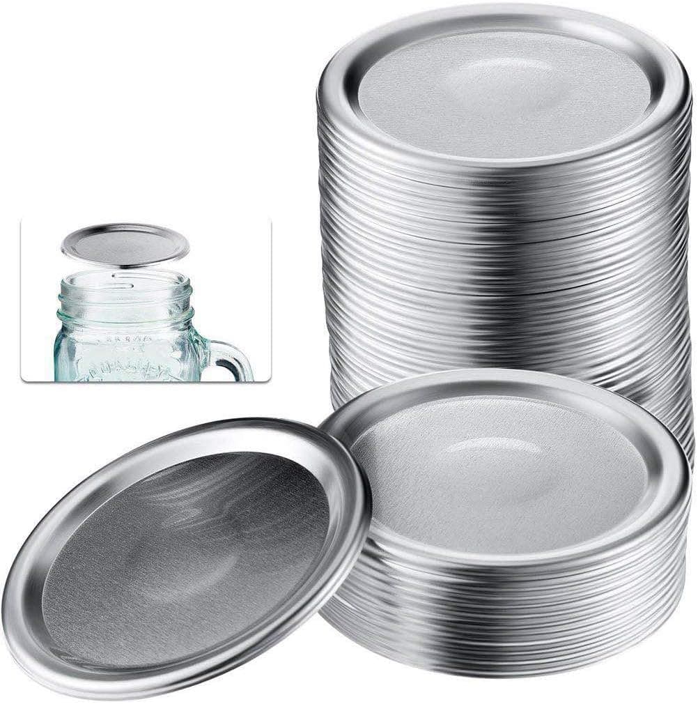 XILETAO 24 pcs Regular Mouth Canning Lids, Split-Type Mason Jar Lids with BPA Free Silicone Seals Ring (Silver Tone, Lids Only)