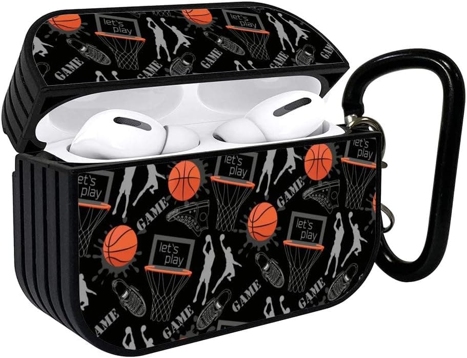 Shockproof Portable Protective Hard Printing Pattern Cover Case with Carabiner Compatible with AirPods Pro / Basketball Player Pattern