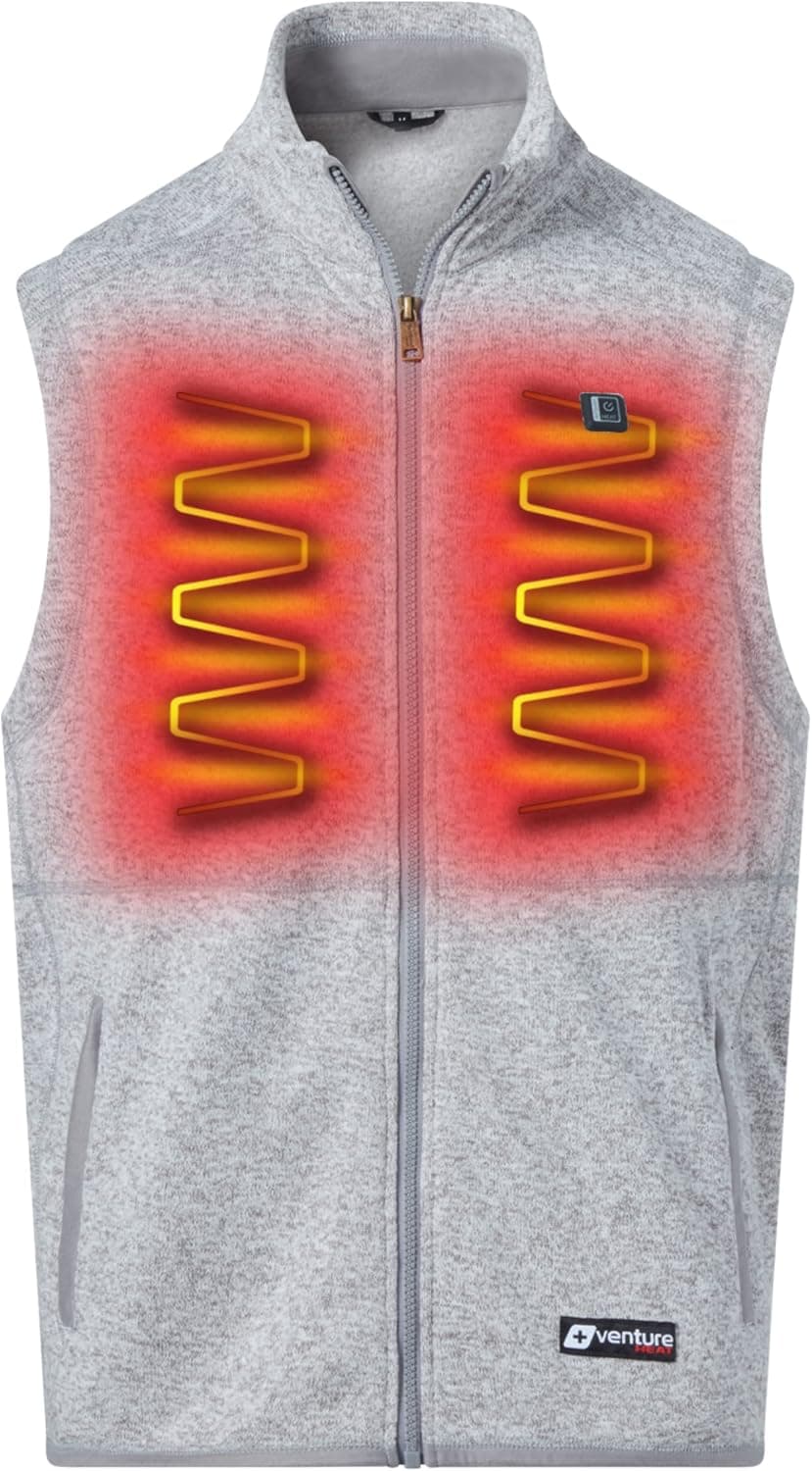 Venture Heat Men's 7.4V Heated Sweater with Battery - Rechargable Electric Warming Knit Fleece (Jacket or Vest)