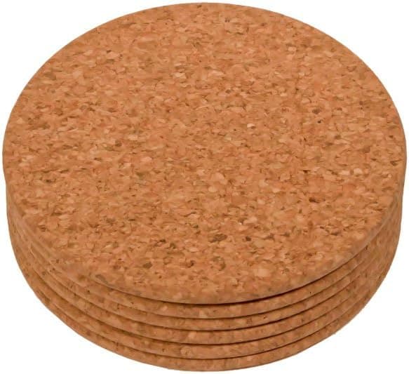 CORK COASTERS (110MM DIA X 7MM THICK, 6PC SET)